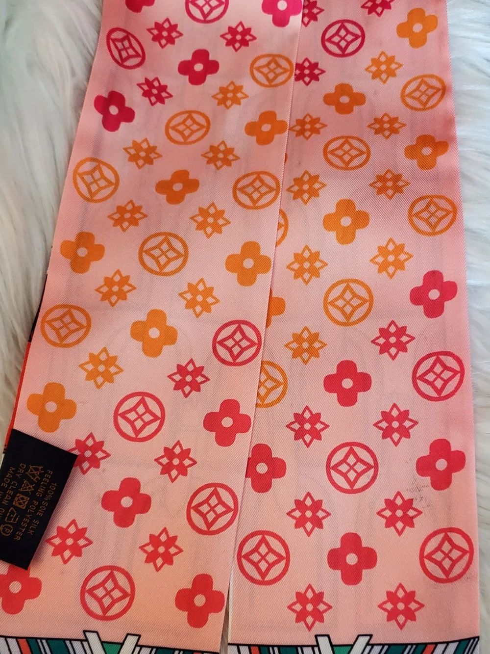 100% Silk Bag Twilly, Vibrant Yellow & Orange Graphic Silk Scarf